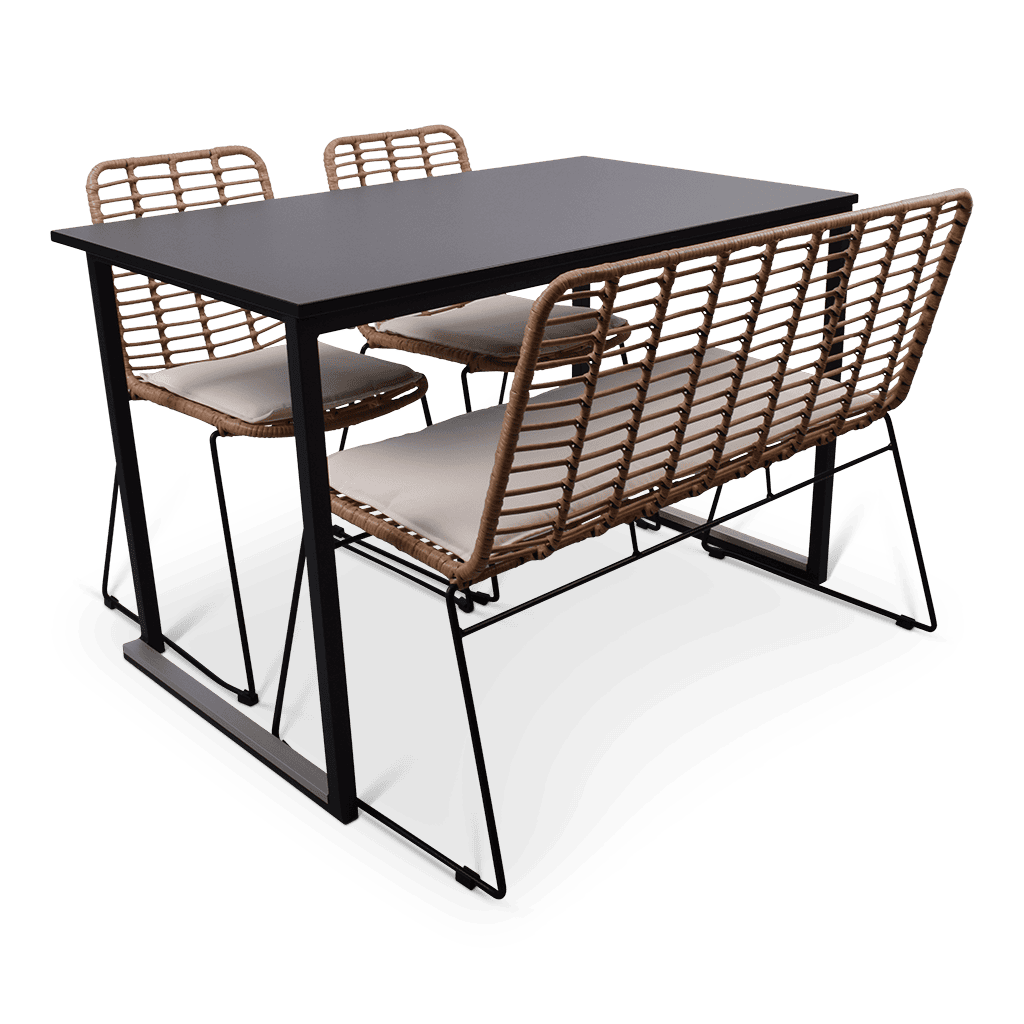 Statafelset met 4 stoelen en bank, ideaal voor evenementen en horeca in België.