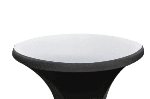 Statafel met zwart onderstel en wit tafelblad, ideaal voor evenementen en feesten.