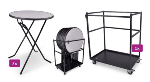 Transportkar klein met statafel Colorado en accessoires voor evenementen.