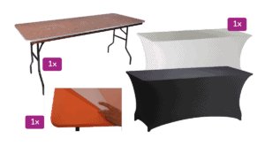 Buffettafel met stretchrok en beschermplaat voor buffetten.