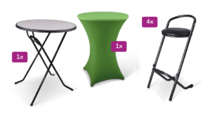 Statafel Colorado en 4 barkruken Angara, ideaal voor evenementen en horeca.