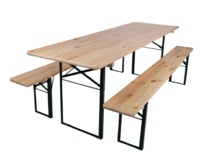 Eettafel met bankjes voor buiten, houten tafel en zitbanken, tuinmeubilair, Statafelshop BE.