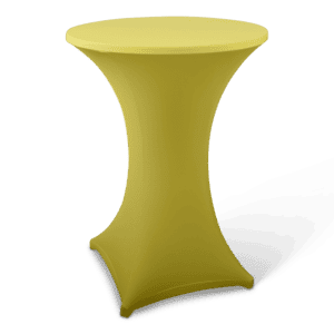 Statafel met elastische hoes in geel, ideaal voor evenementen en feesten.
