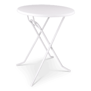 Statafel wit met stevig metalen frame, ideaal voor evenementen en horeca.