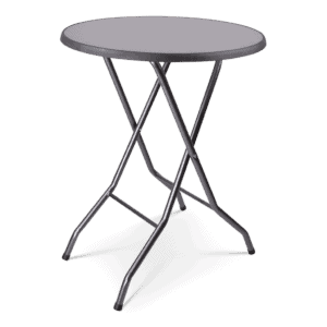 Statafel met metalen frame en ronde tafel voor evenementen en horeca.