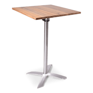 Moderne statafel met houten blad en stabiele metalen voet voor evenementen.