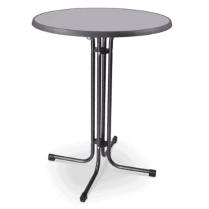 Statafel met ronde top en stevig metalen onderstel, ideaal voor evenementen en horeca.