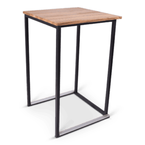 Statafel met houten blad en metalen frame, ideaal voor evenementen en feesten.