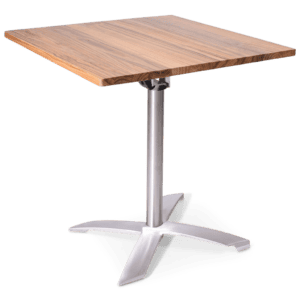 Statafel met houten blad, ideaal voor evenementen en horeca, stevige metalen voet.