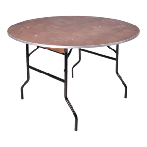 Statafel met houten blad en metalen poten, ideaal voor evenementen en feesten.