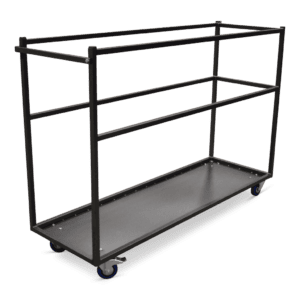 Robuuste statafelwagen op wielen, ideaal voor evenementen en horeca gebruik.