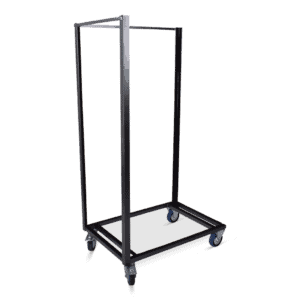 Statafelwagen met wielen, ideaal voor evenementen en horeca, stevige metalen constructie.