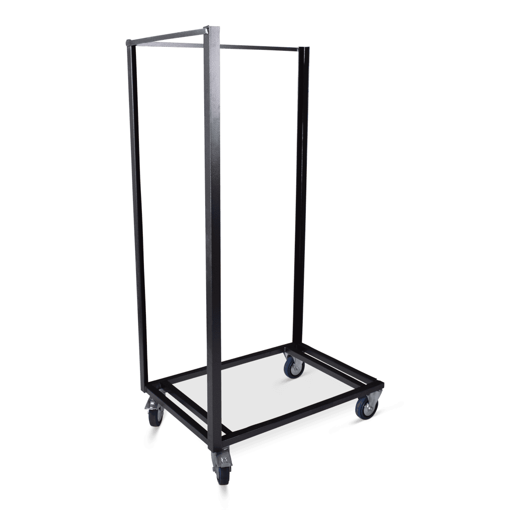 Statafelwagen met wielen, ideaal voor evenementen en horeca, stevige metalen constructie.
