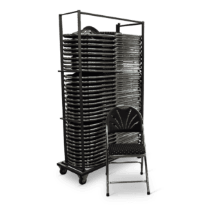 Transportkar inclusief klapstoel voor statafels, ideaal voor evenementen en catering.