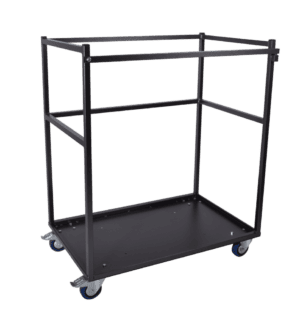 Statafelwagen met wielen, ideaal voor evenementen en catering, zwart metalen frame.