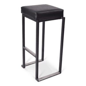 Moderne statafel met zwart zitkussen, ideaal voor evenementen en horeca.