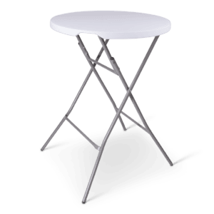 Statafel met metalen poten en wit blad, ideaal voor evenementen en horeca.