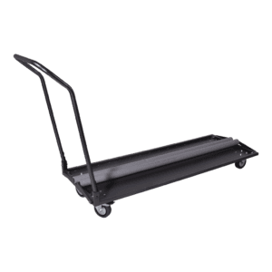 Statafelwagen met wielen voor gemakkelijk verplaatsen van statafels en accessoires.