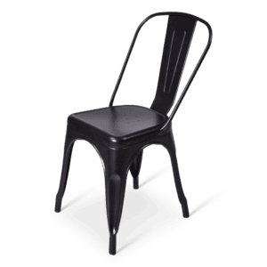 Zwarte metalen stoel voor statafels, ideaal voor evenementen en horeca.