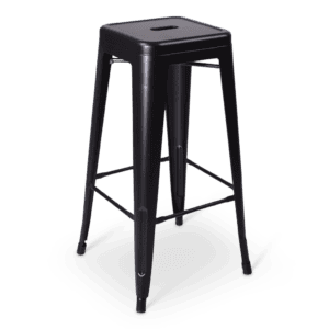 Zwarte statafelkruk voor bar en evenement, comfortabele zit en stevige constructie.