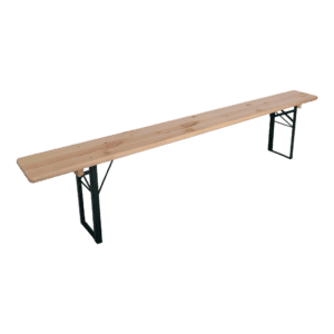 Houten statafel met metalen onderstel, ideaal voor evenementen en feesten.