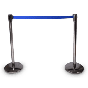 Afzetpaal voor statafel met blauwe band, ideaal voor evenementen en feesten.
