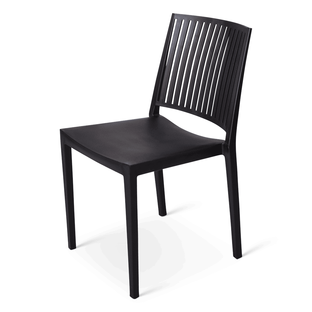 Moderne zwarte stoel, ideaal voor statafels en evenementen, comfort en stijl.