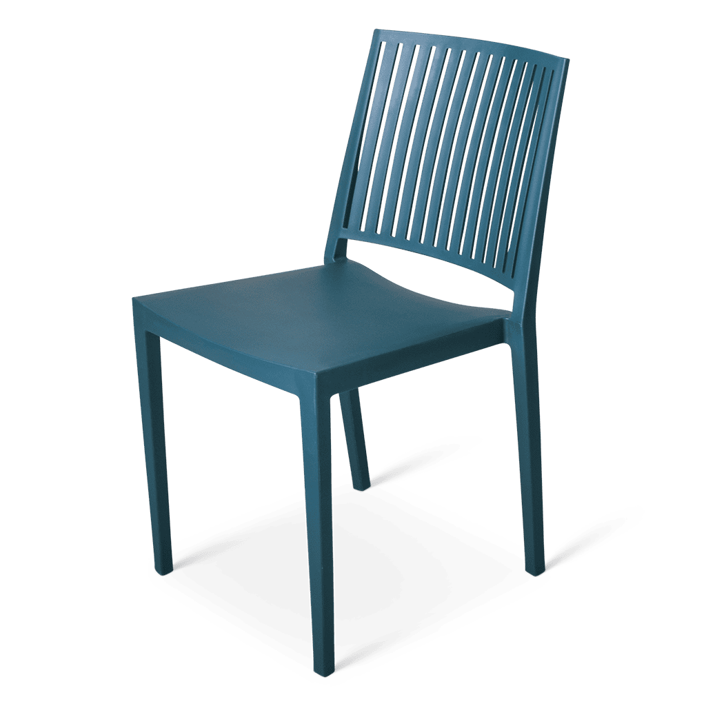 Moderne blauwe stoel voor statafels en evenementen.