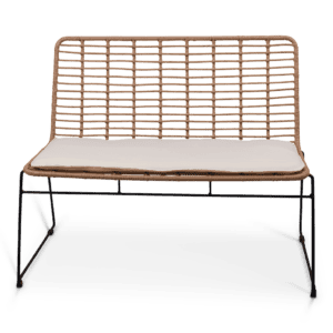 Statafelbank met rieten rugleuning en zitkussen, ideaal voor buiten en evenementen.