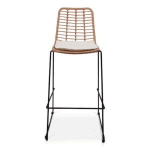 Moderne statafelstoel met rieten rugleuning en comfortabele zitting, ideaal voor horeca en evenement.