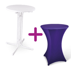 Statafel Savannah Ø70cm met stretchrok en beschermhoes voor evenementen.