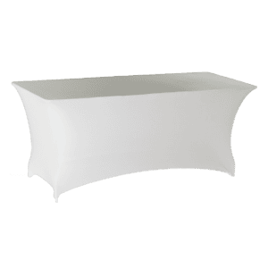 Statafel met witte tafelhoes, ideaal voor evenementen en feesten, geschikt voor horeca.