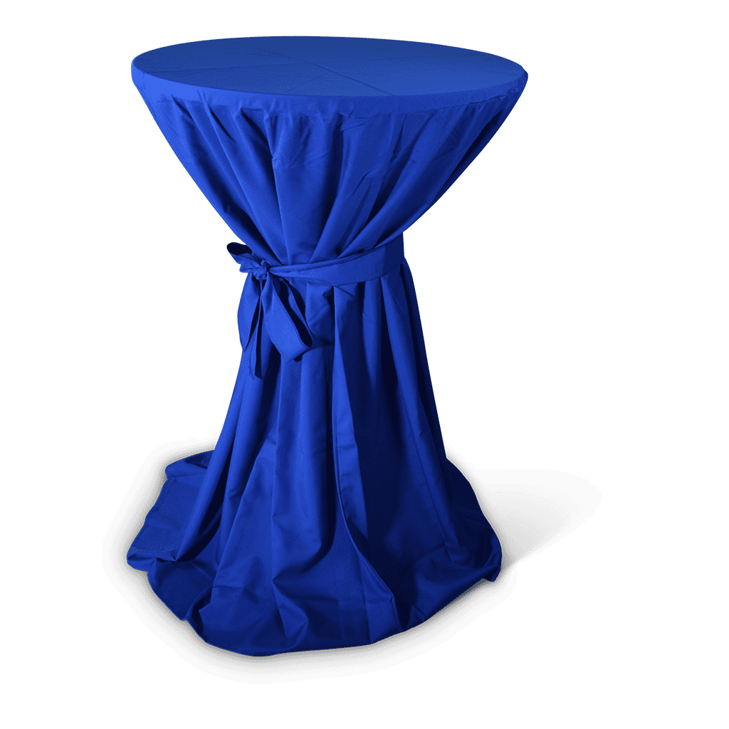 Statafel met blauwe overtrek, ideaal voor evenementen en feesten.