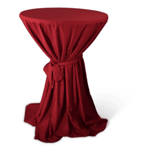 Statafel met rode overtrek, ideaal voor evenementen en feesten, stijlvolle en praktische oplossing.