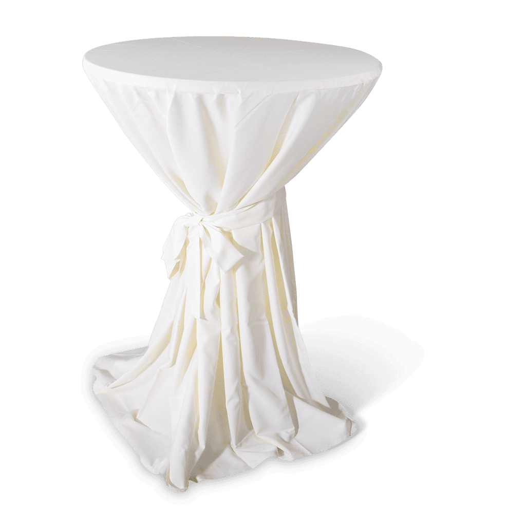 Statafel met witte overtrek, ideaal voor evenementen en feesten.