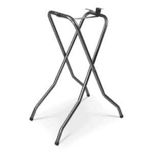 Zwart stalen statafelonderstel met verstelbare hoogte voor evenementen.