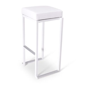 Statafel met witte zitting, ideaal voor evenementen en horeca, modern design.