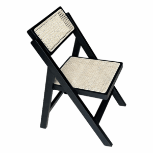 Statafelstoel met zwart frame en rieten zitting, ideaal voor evenementen en horeca.